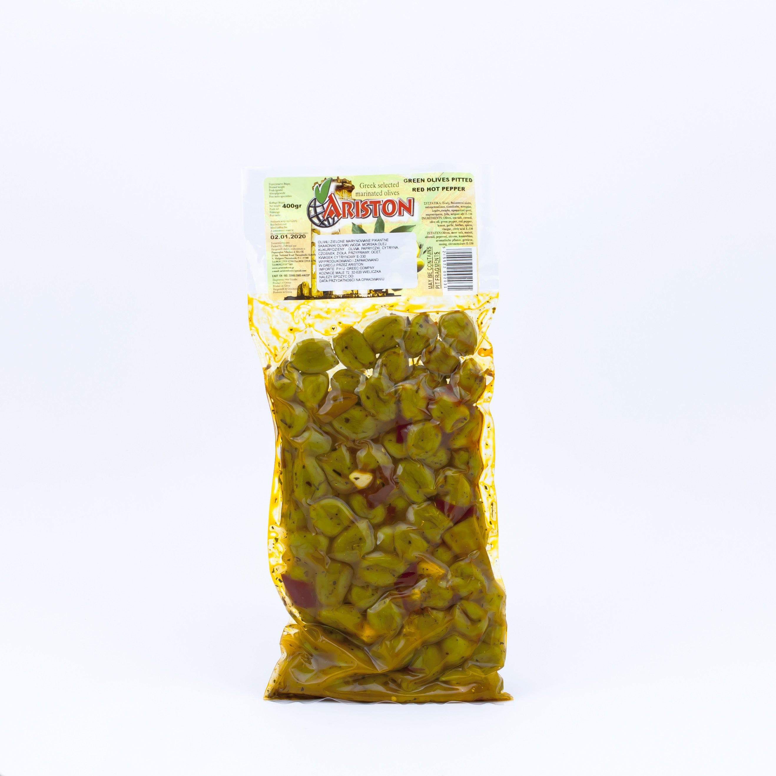 Pitted green olives marinated spicy 400g