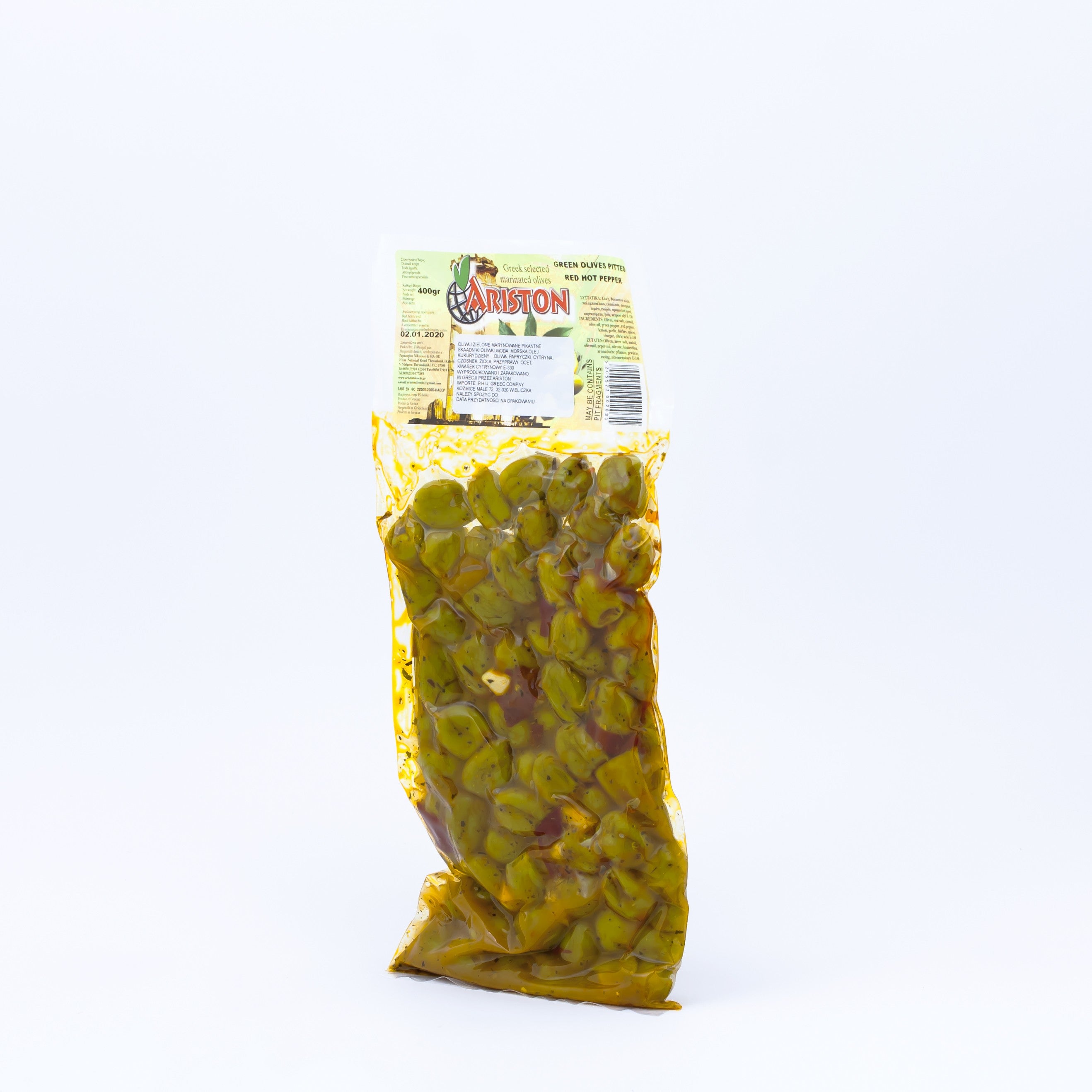 Pitted green olives marinated spicy 400g