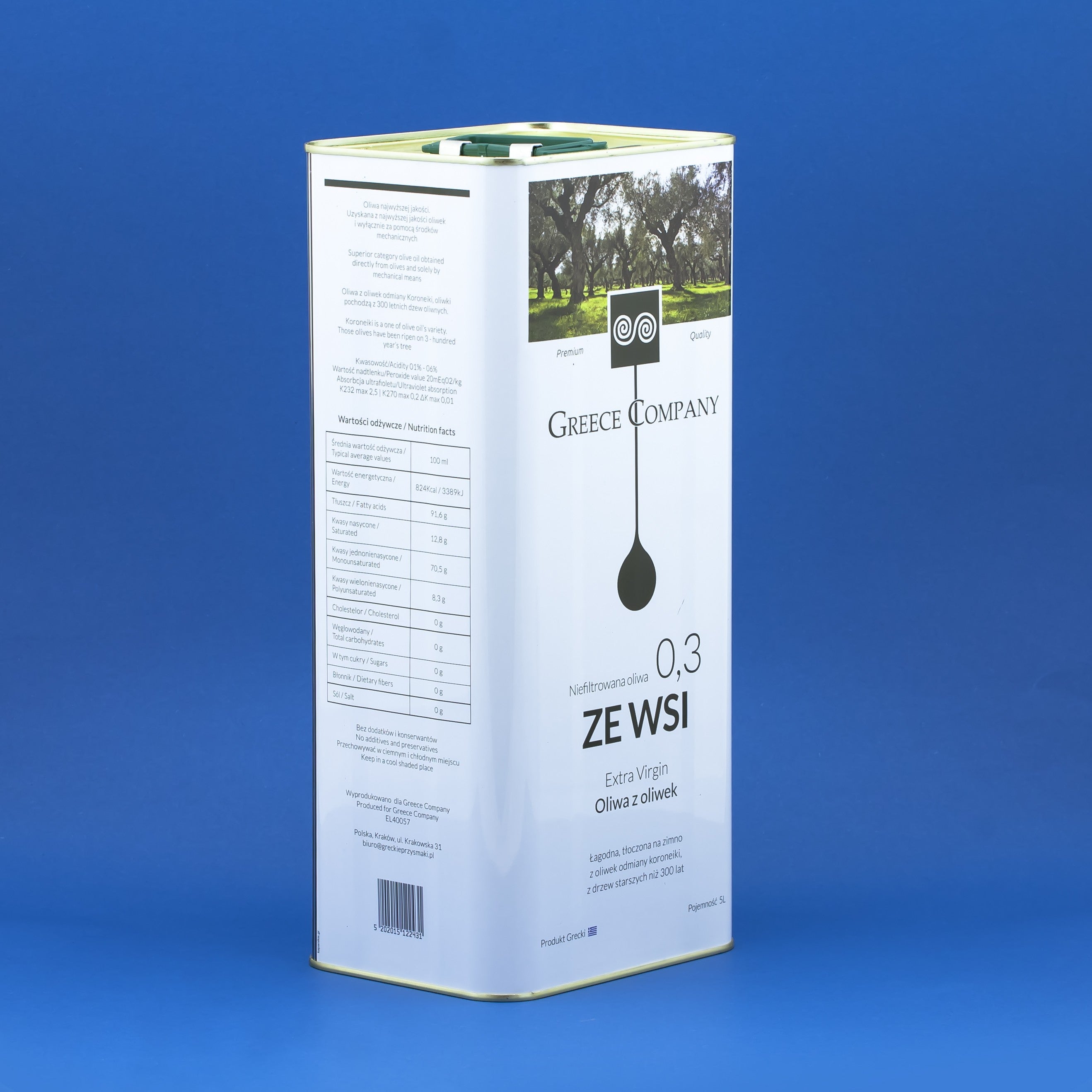 Olive oil FROM THE VILLAGE unfiltered Extra Virgin mild 0.3% 5 l