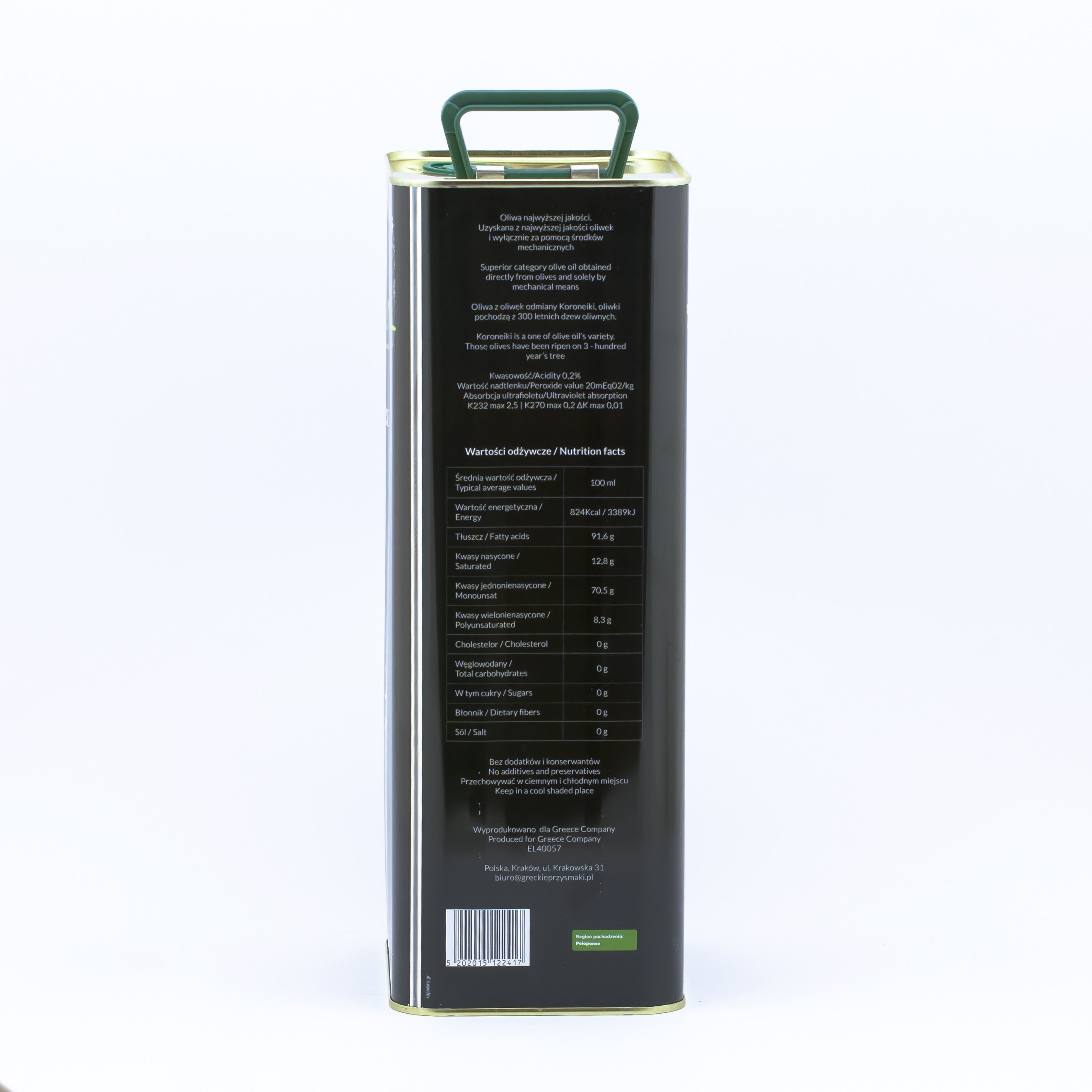 Olive oil FROM THE VILLAGE unfiltered Extra Virgin dry 0.2% 5 L