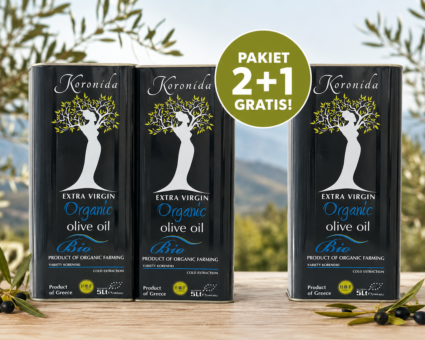 PAKIET 2+1 Oliwa z oliwek niefiltrowana Koronida BIO 0.3% 5 l