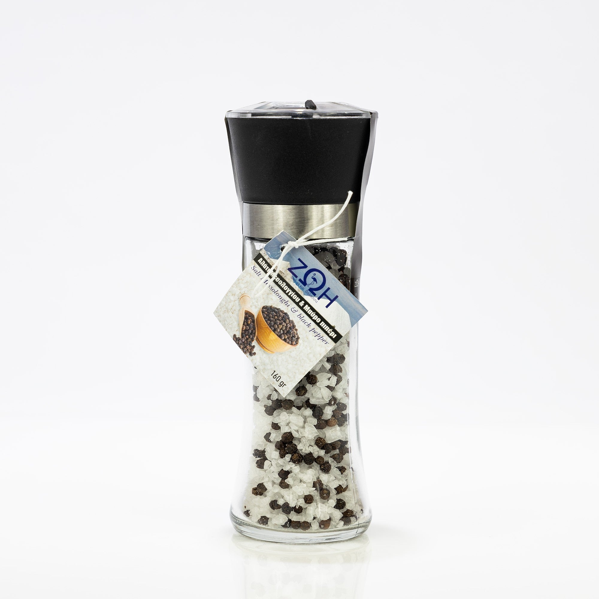 Sea salt from Lake Messolonghi with black pepper in a grinder 160 g