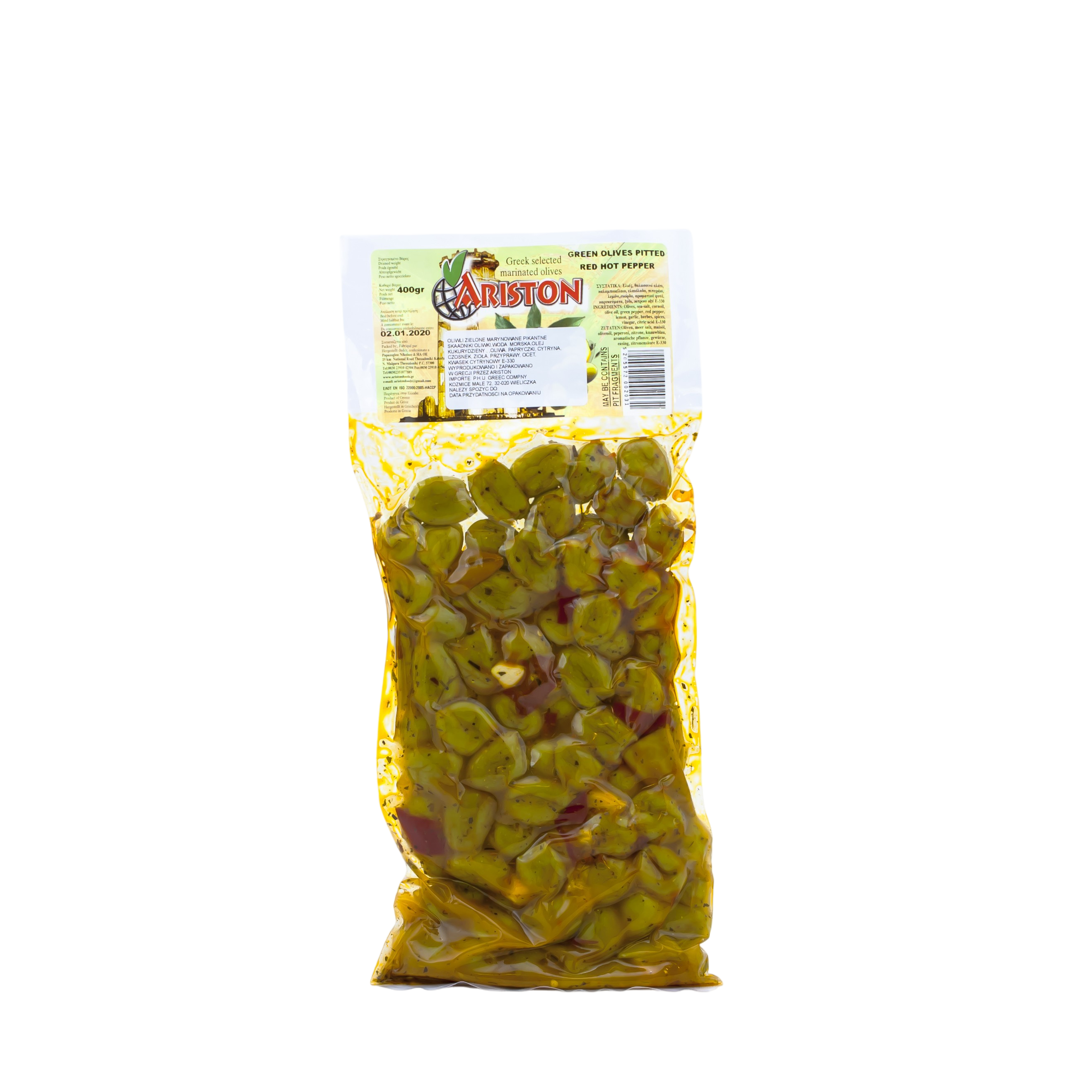Pitted green olives marinated spicy 400g