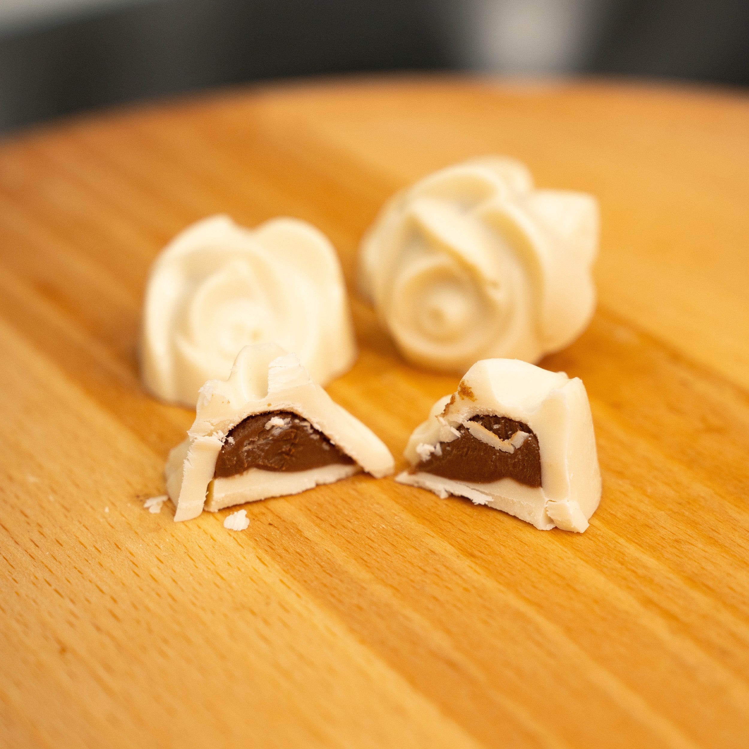 White chocolate rose praline