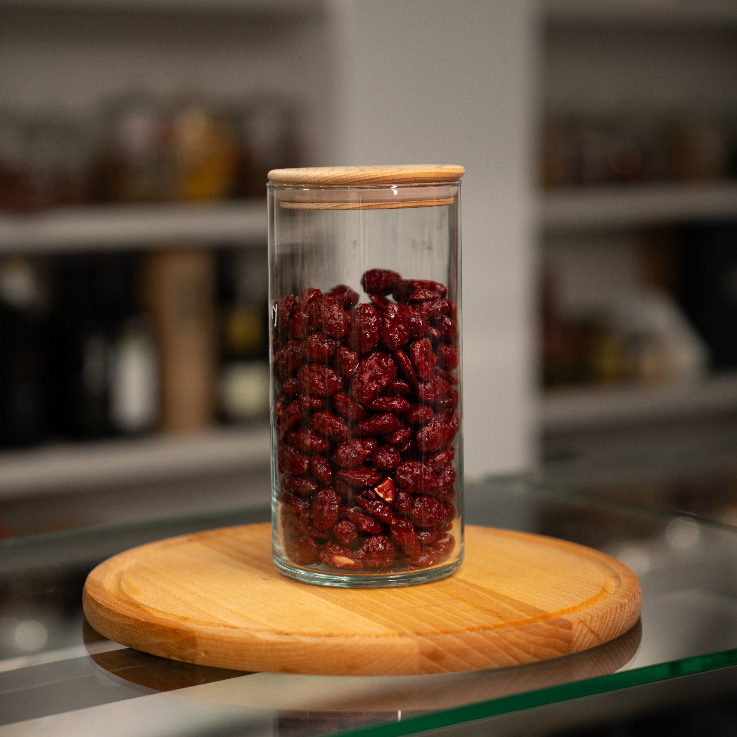 Caramelized almonds in blackberries