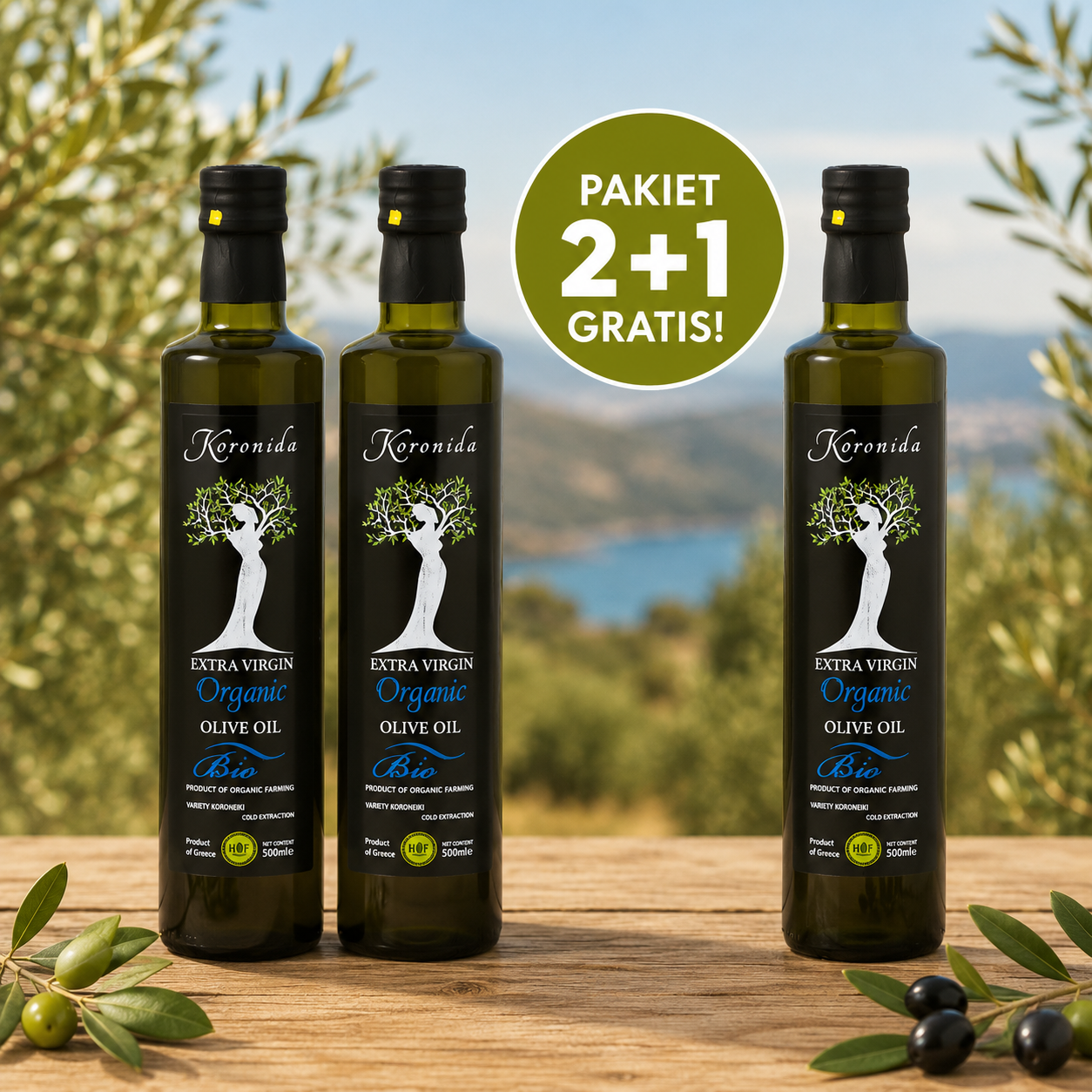 PAKIET 2+1 Oliwa z oliwek Extra virgin BIO Koronida 0.3% 500 ml
